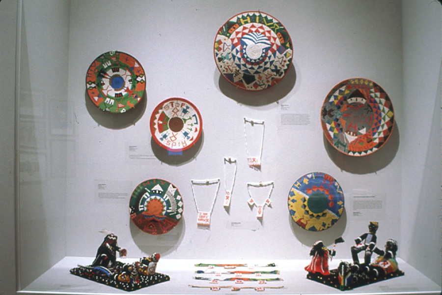 Beaded scenes and telephone-wire baskets
