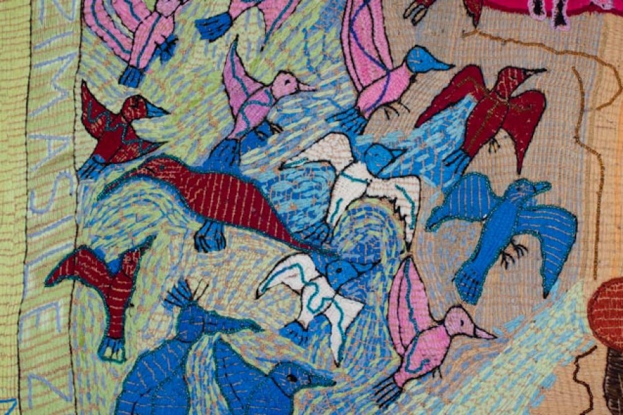 Embroidered flora and fauna in the second layer of the Keiskamma Altarpiece
