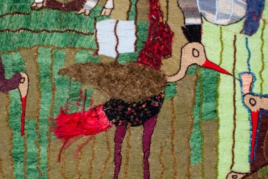 Embroidered flora and fauna in the second layer of the Keiskamma Altarpiece