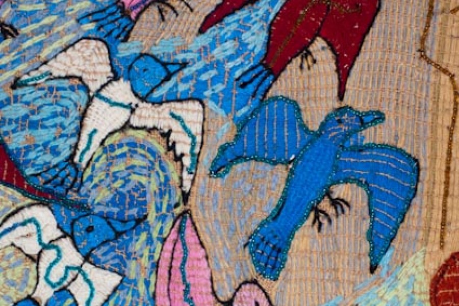 Embroidered flora and fauna in the second layer of the Keiskamma Altarpiece