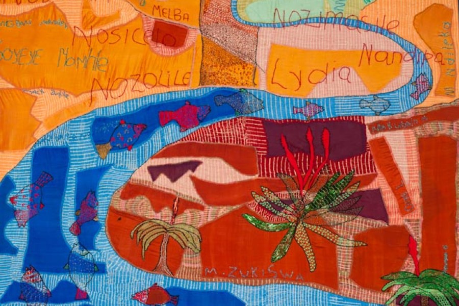 Embroidered names beside the Keiskamma River in a side panel of the altarpiece