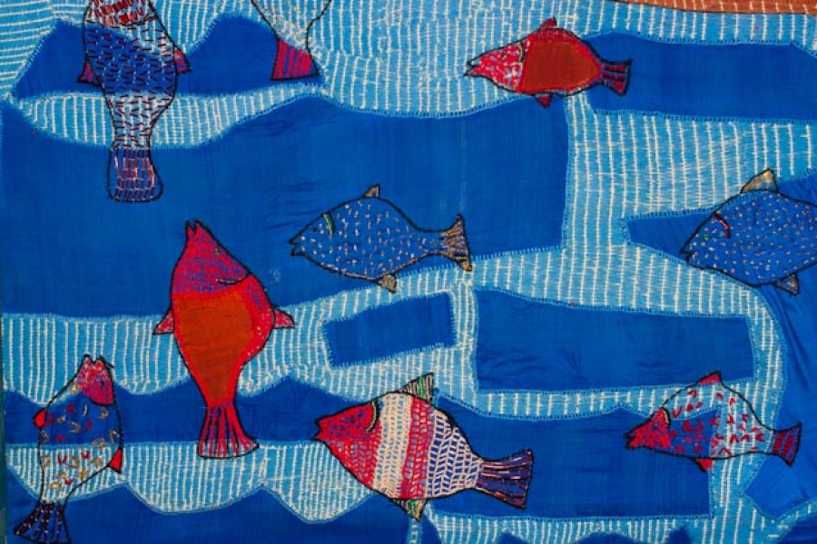 Embroidered fish representing the Keiskamma River in a side panel of the altarpiece