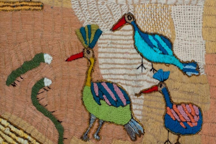 Embroidered flora and fauna in the second layer of the Keiskamma Altarpiece