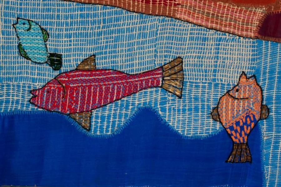 Embroidered fish representing the Keiskamma River in a side panel of the altarpiece