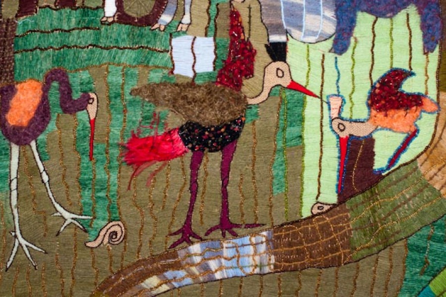 Embroidered flora and fauna in the second layer of the Keiskamma Altarpiece