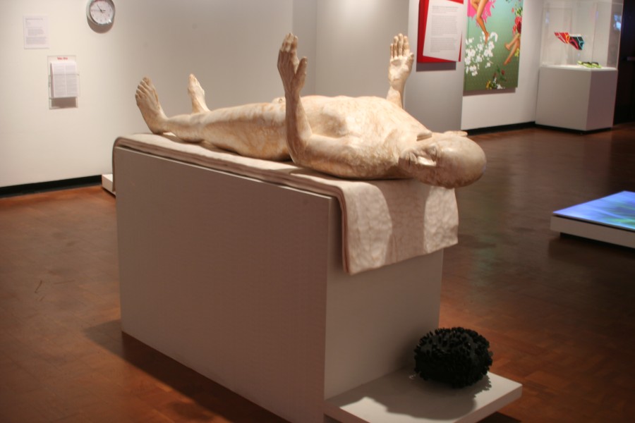 Clive van den Berg’s sculpture *Love’s Ballast*, comprising a carved figure and a soft black form
