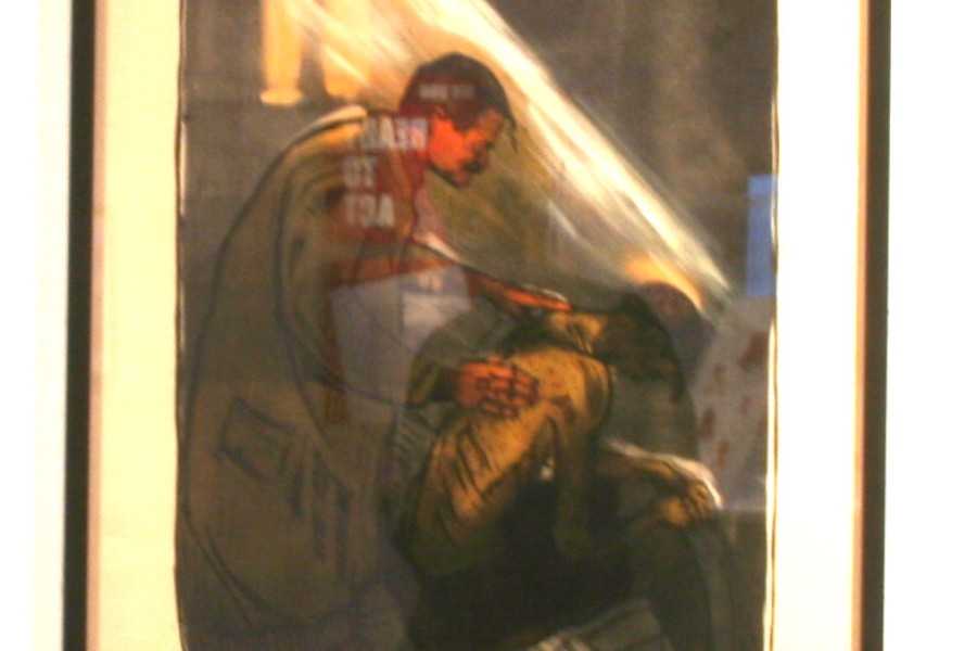 Sue Coe’s *Kaposi’s Sarcoma*, depicting Dr. Eric Avery massaging a patient