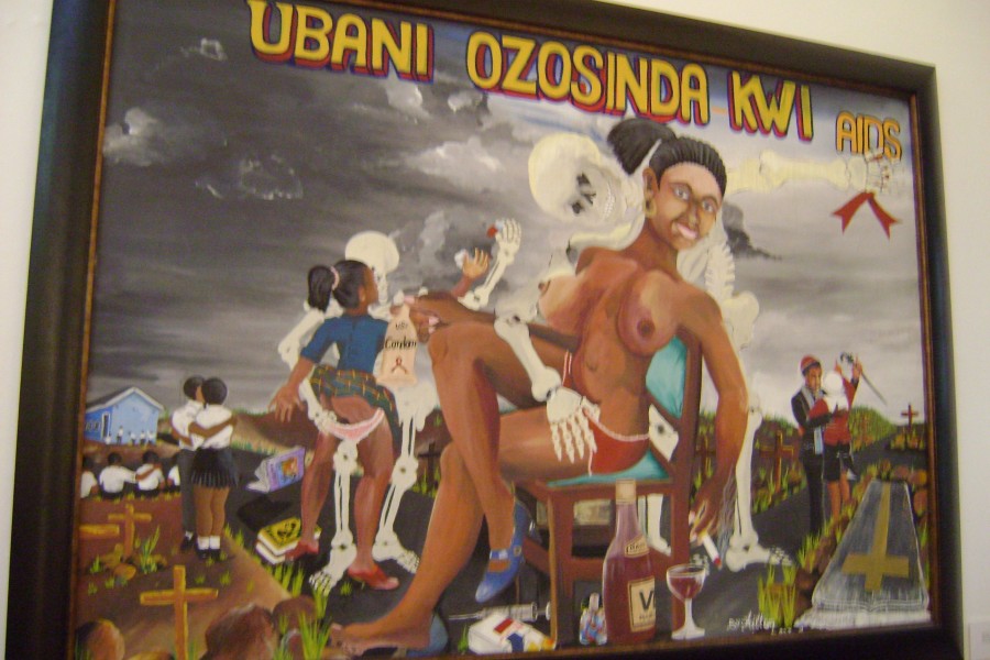 Hilton Gaza’s acrylic-on-canvas work *Ubani Ozosinda Kwi-AIDS*