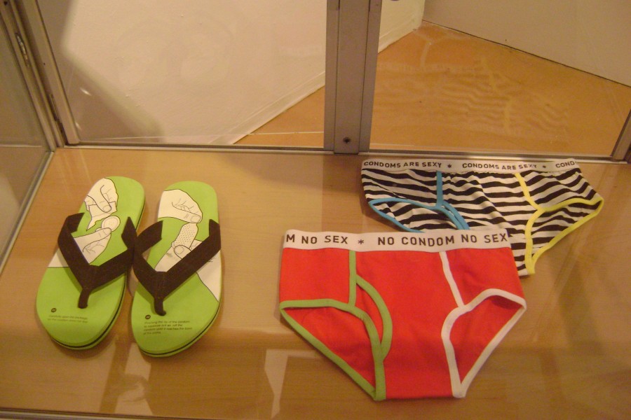 Thukral & Tagra’s *Condom Flip-Flops* and two *Safer Sex Underwear* designs