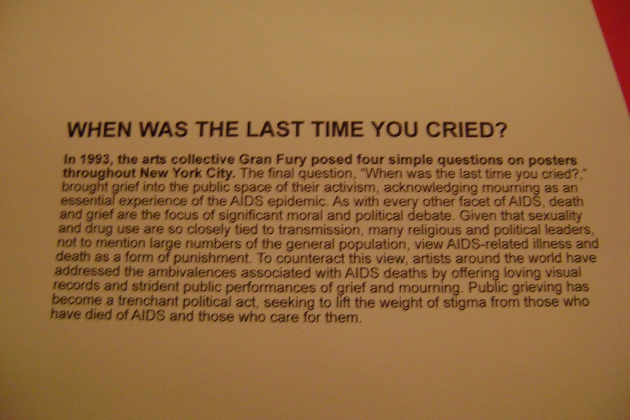 Wall text headed “WHEN WAS THE LAST TIME YOU CRIED?”