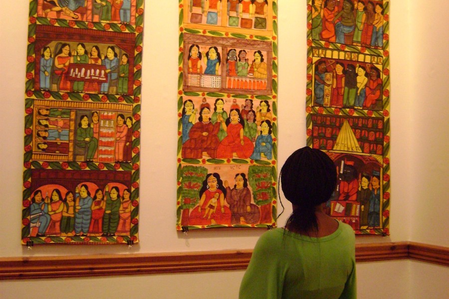 Visitor viewing works in the gallery