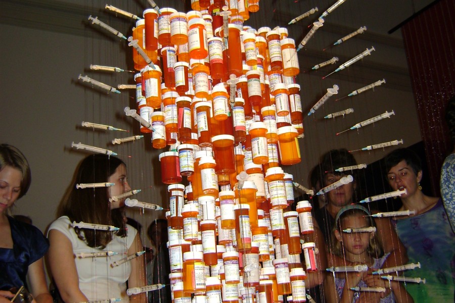 Visitors viewing Daniel Goldstein and John Kapellas’s *Medicine Man*