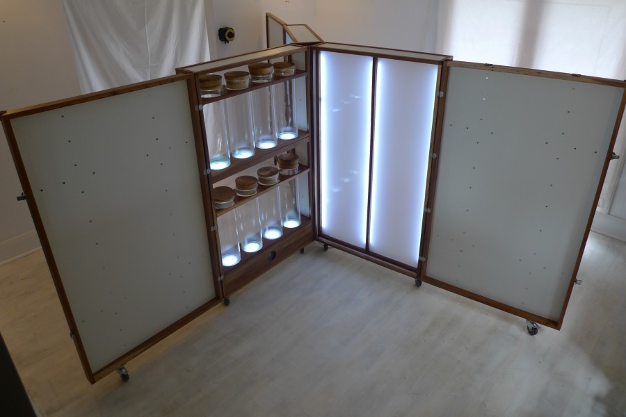 Unfolded A.R.T. Cabinet with illuminated, empty test tubes