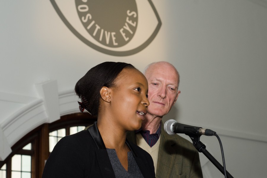 A person speaking during the exhibition opening
