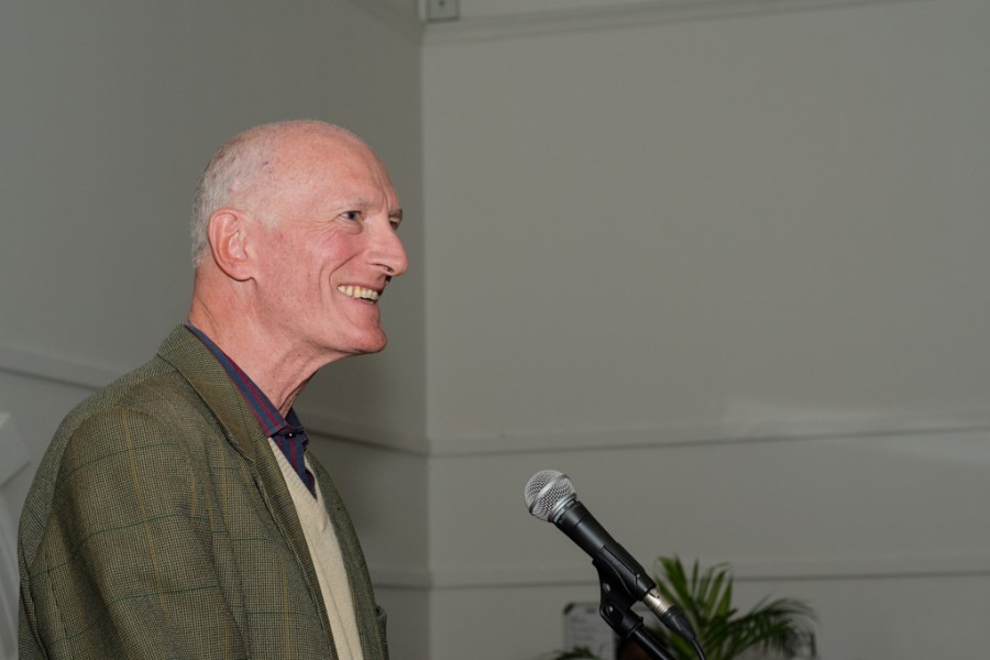 A person speaking during the exhibition opening