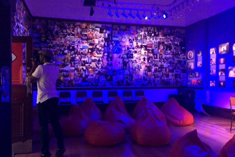 The gallery-and-theater installation of the Banishing Stigma Room