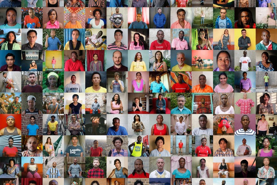 Digital composite photograph containing portraits of 122 Through Positive Eyes artivists